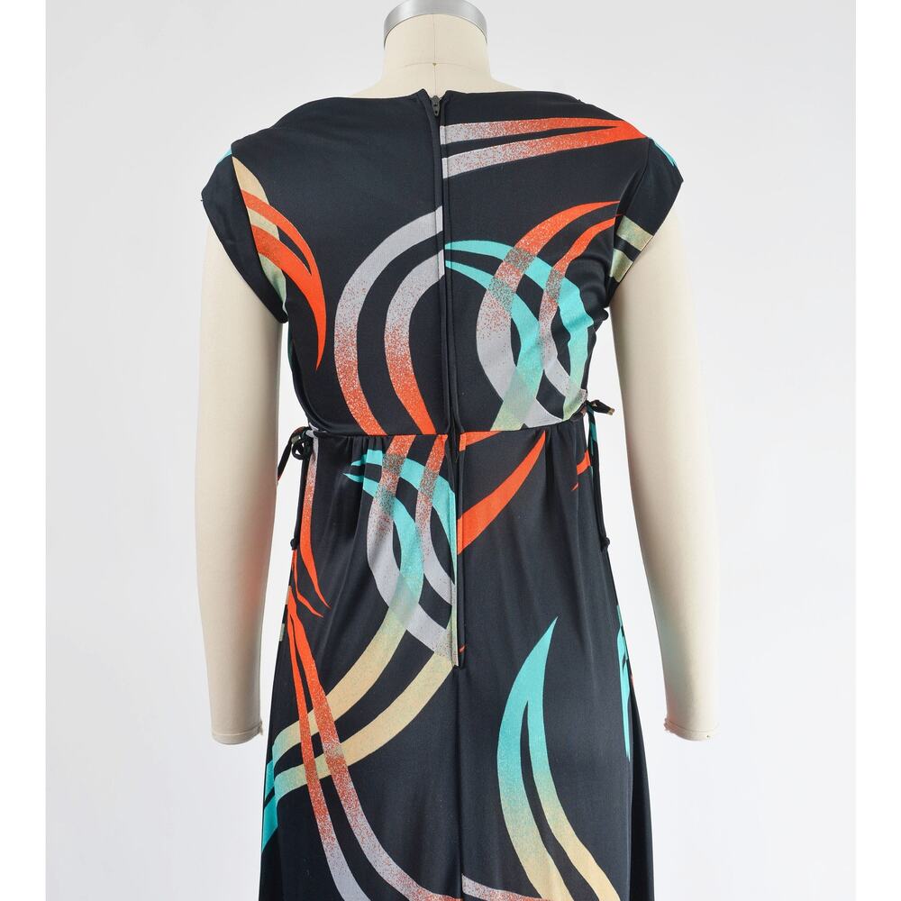Vintage Black Maxi Dress with Red and Blue Accents - Picture 7 of 9